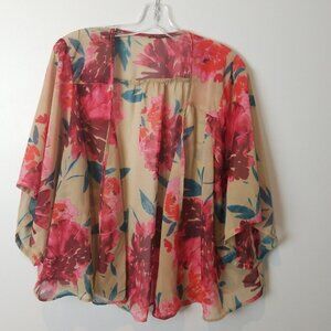 chiffon floral kimono floral cardigan wide sleeves sheer dressy OS